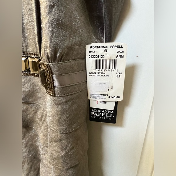 NWT Adrianna Papell gold dress with bedding detail size 12 - Picture 3 of 8